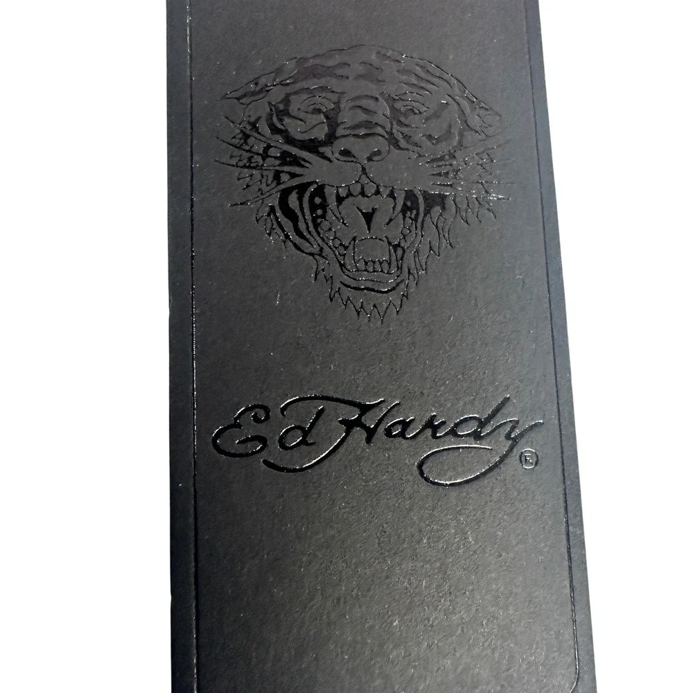 Ed Hardy Loaf‎ Style Cosmetic Bag White Tattoo Print Vegan Leather Makeup Pouch